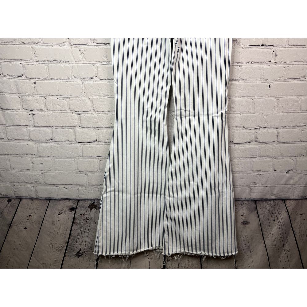 Judy Blue Rowan Super Flare Jeans Size 5/27 White Blue Striped High Rise Raw Hem - Picture 6 of 9